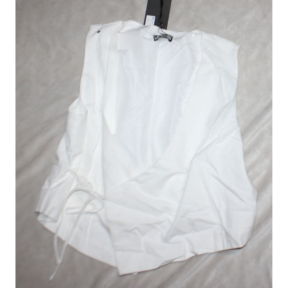 Future Collection Womens White Sleeveless Linen Wrap Vest Top Size M Casual New - Picture 3 of 3